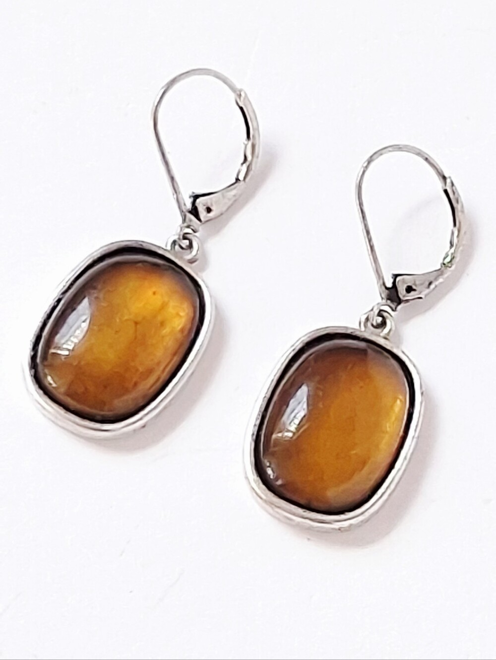 Vintage Baltic Amber Bezel Set Earrings
